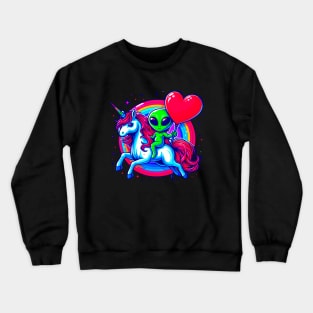 Funny Valentine Day Believer Ufo Alien Riding Unicorn Crewneck Sweatshirt